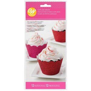 NWT - Wilton Cupcake Wraps (24 - 12 red sparkle, 12 pink sparkle)
